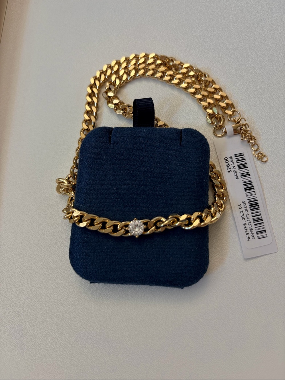 Gold Chain Choker with Center Crystal Accent - Gold